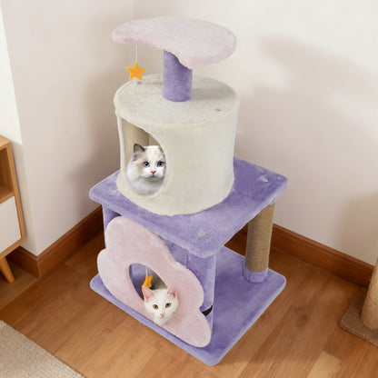 31.5" Cute Modern Cat Tree Multi-Level Kitten Tower-Purple