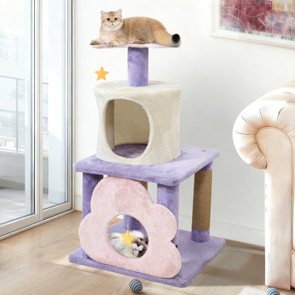31.5" Cute Modern Cat Tree Multi-Level Kitten Tower-Purple