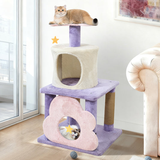 31.5" Cute Modern Cat Tree Multi-Level Kitten Tower-Purple
