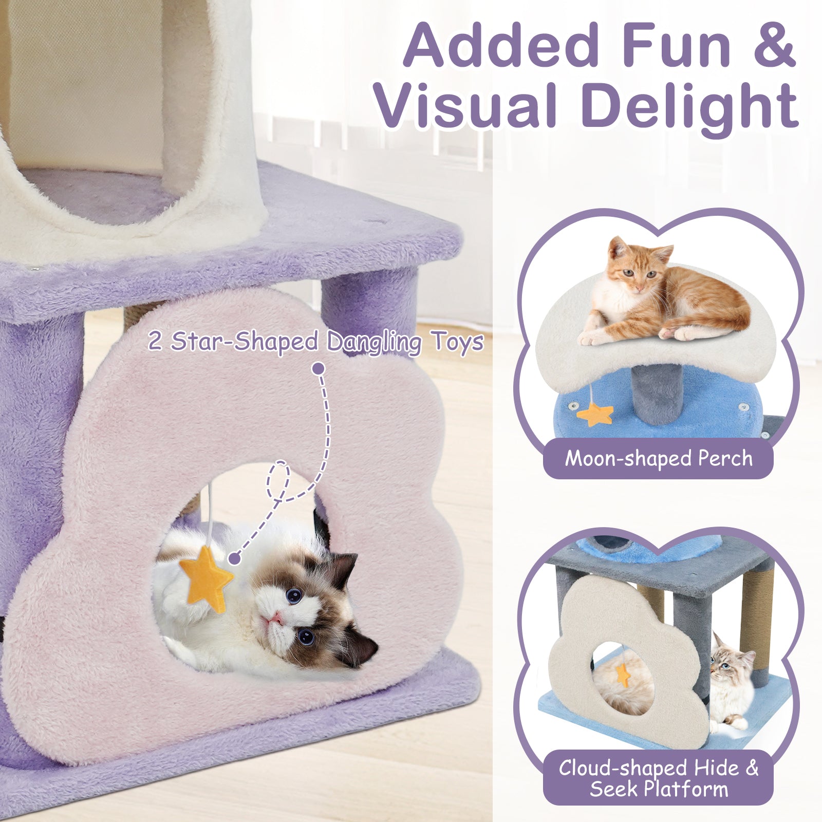 31.5" Cute Modern Cat Tree Multi-Level Kitten Tower-Purple
