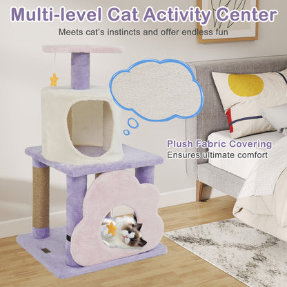 31.5" Cute Modern Cat Tree Multi-Level Kitten Tower-Purple