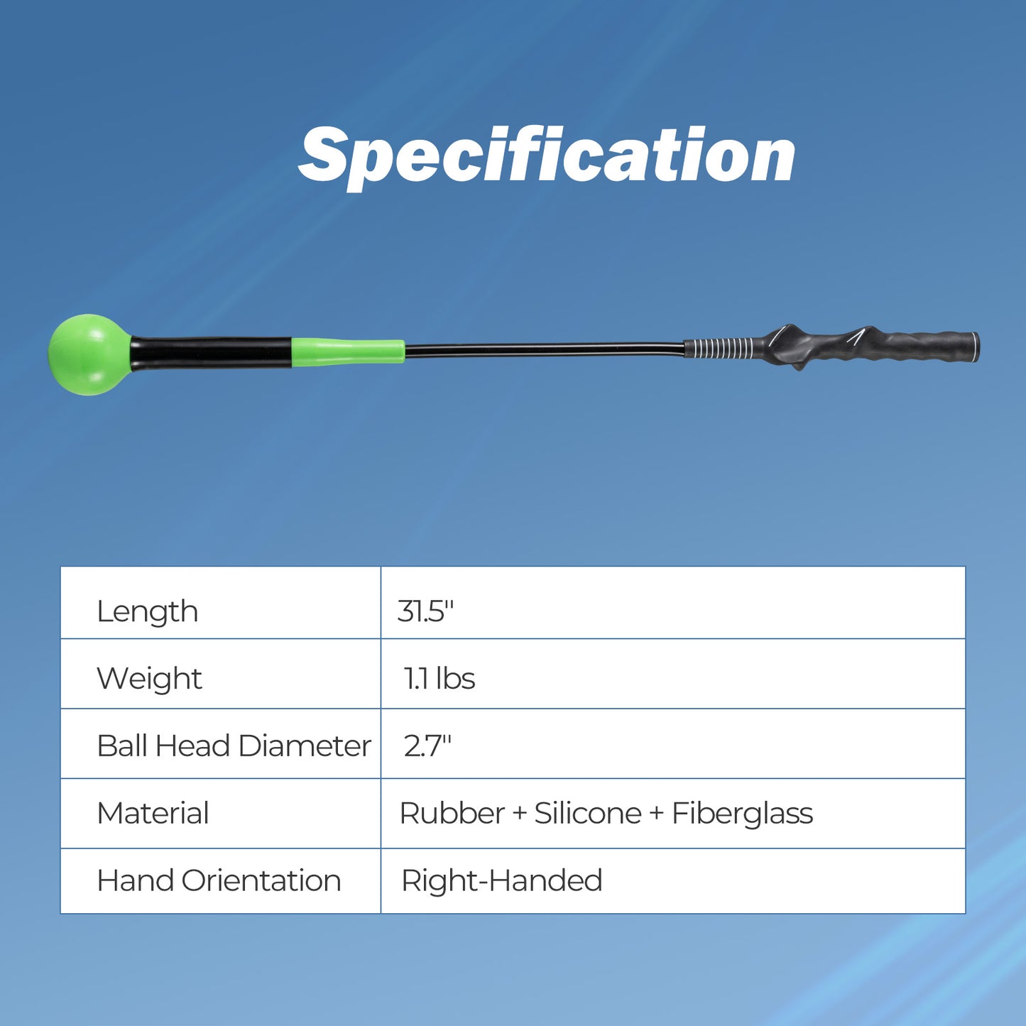31.5 Inch Golf Swing Trainer Aid with Weighted Head for Grip Rhythm Balance-Green