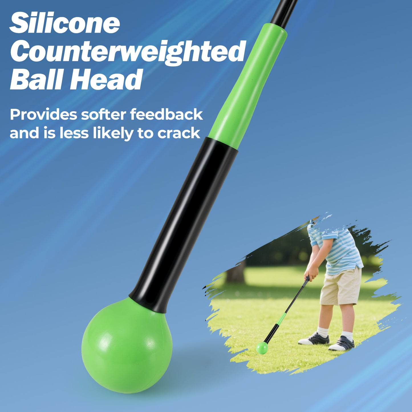 31.5 Inch Golf Swing Trainer Aid with Weighted Head for Grip Rhythm Balance-Green