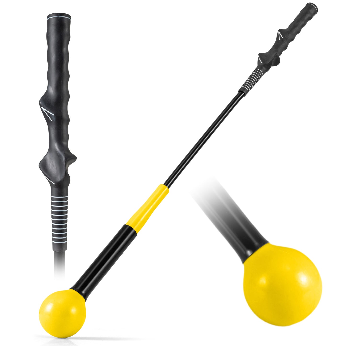 31.5 Inch Golf Swing Trainer Aid with Weighted Head for Grip Rhythm Balance-Yellow