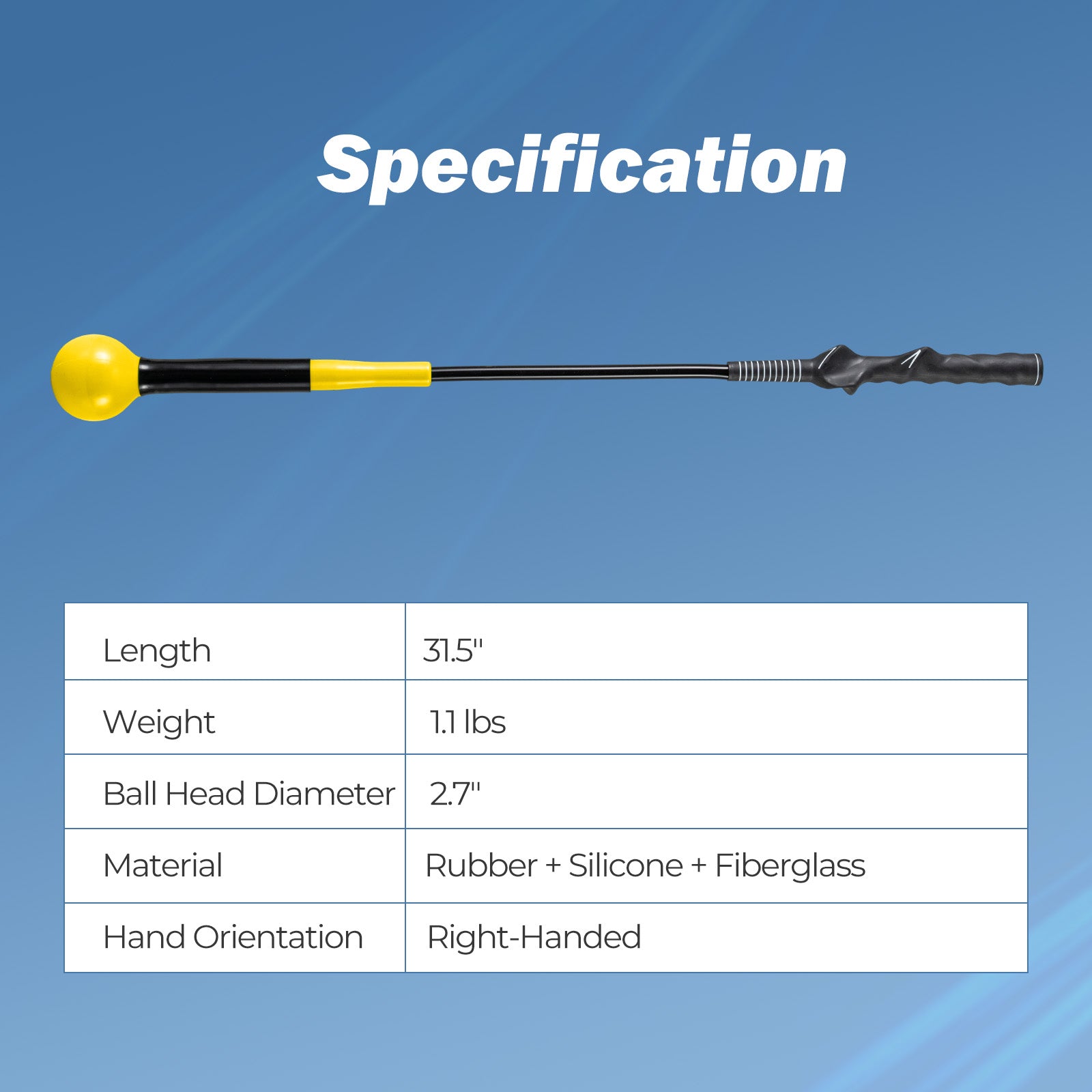 31.5 Inch Golf Swing Trainer Aid with Weighted Head for Grip Rhythm Balance-Yellow