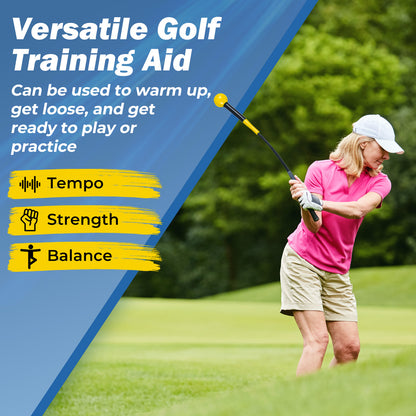 31.5 Inch Golf Swing Trainer Aid with Weighted Head for Grip Rhythm Balance-Yellow