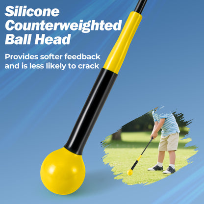 31.5 Inch Golf Swing Trainer Aid with Weighted Head for Grip Rhythm Balance-Yellow