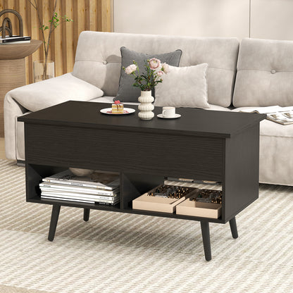 31.5 Inch Lift Top Coffee Table with Hidden Compartment and 2 Storage Shelves-Black