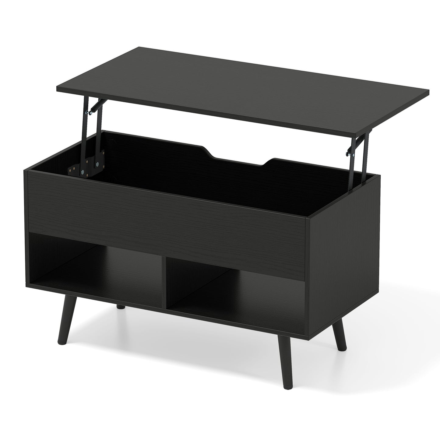 31.5 Inch Lift Top Coffee Table with Hidden Compartment and 2 Storage Shelves-Black