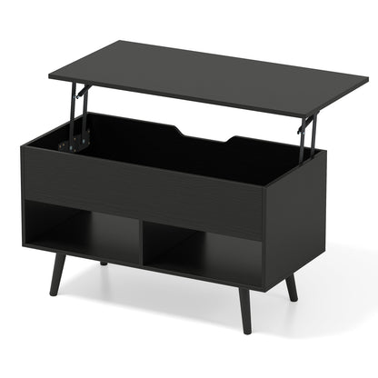31.5 Inch Lift Top Coffee Table with Hidden Compartment and 2 Storage Shelves-Black
