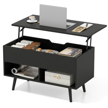 31.5 Inch Lift Top Coffee Table with Hidden Compartment and 2 Storage Shelves-Black