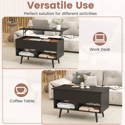 31.5 Inch Lift Top Coffee Table with Hidden Compartment and 2 Storage Shelves-Black