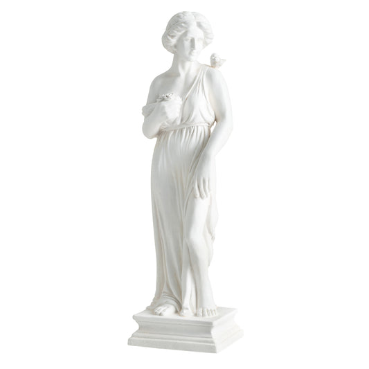 31.5 Inch Outdoor Greek Goddess Statue with Antique Finish and Column Base