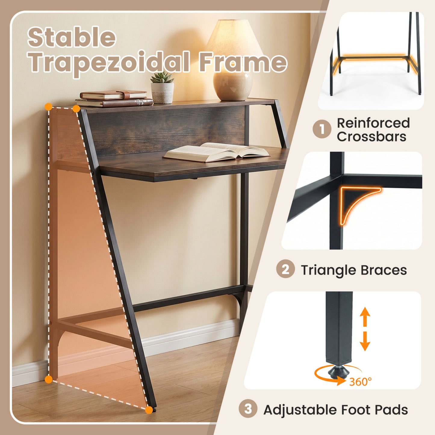 31.5" Industrial Desk with Raised Shelf Metal Frame
