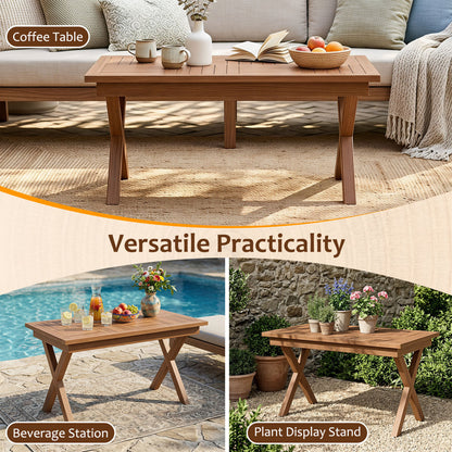 Teak Wood Outdoor Coffee Table 31.5" with Slatted Top