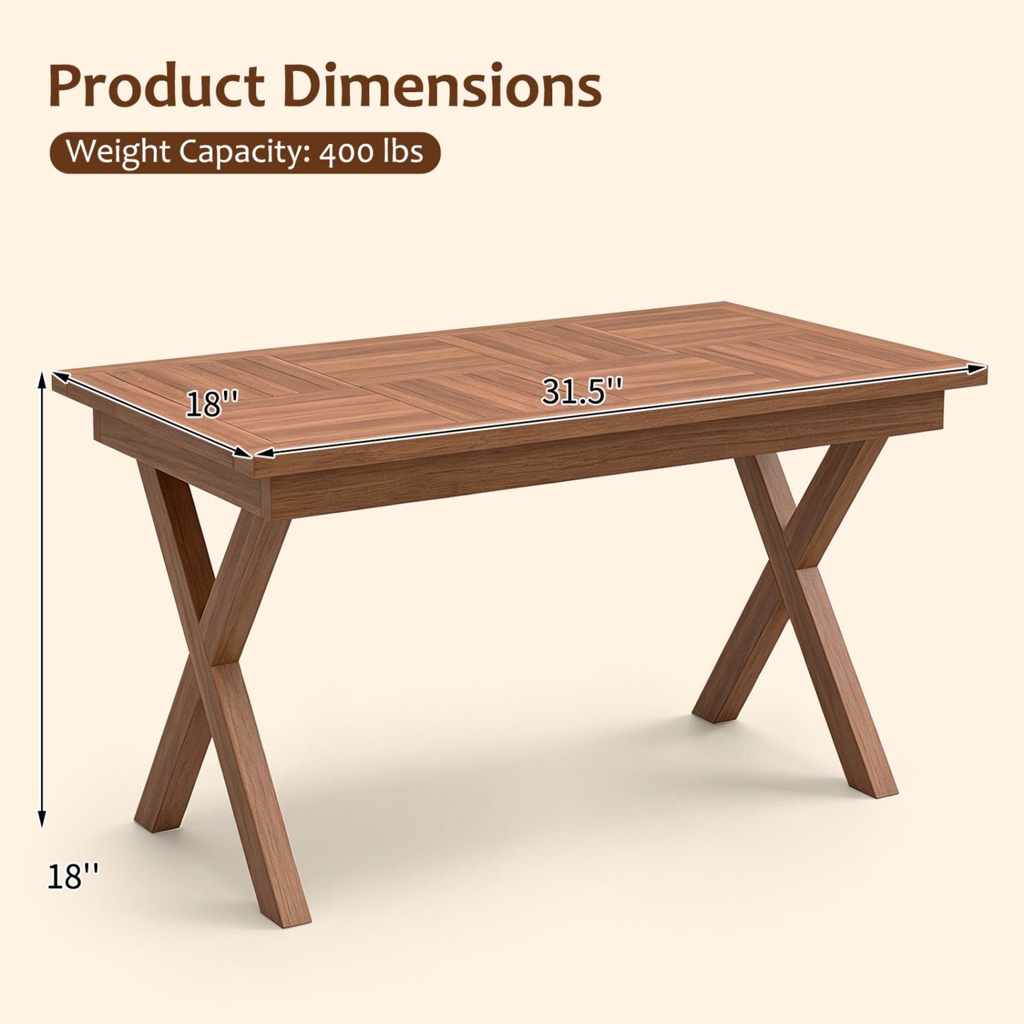 Teak Wood Outdoor Coffee Table 31.5" with Slatted Top