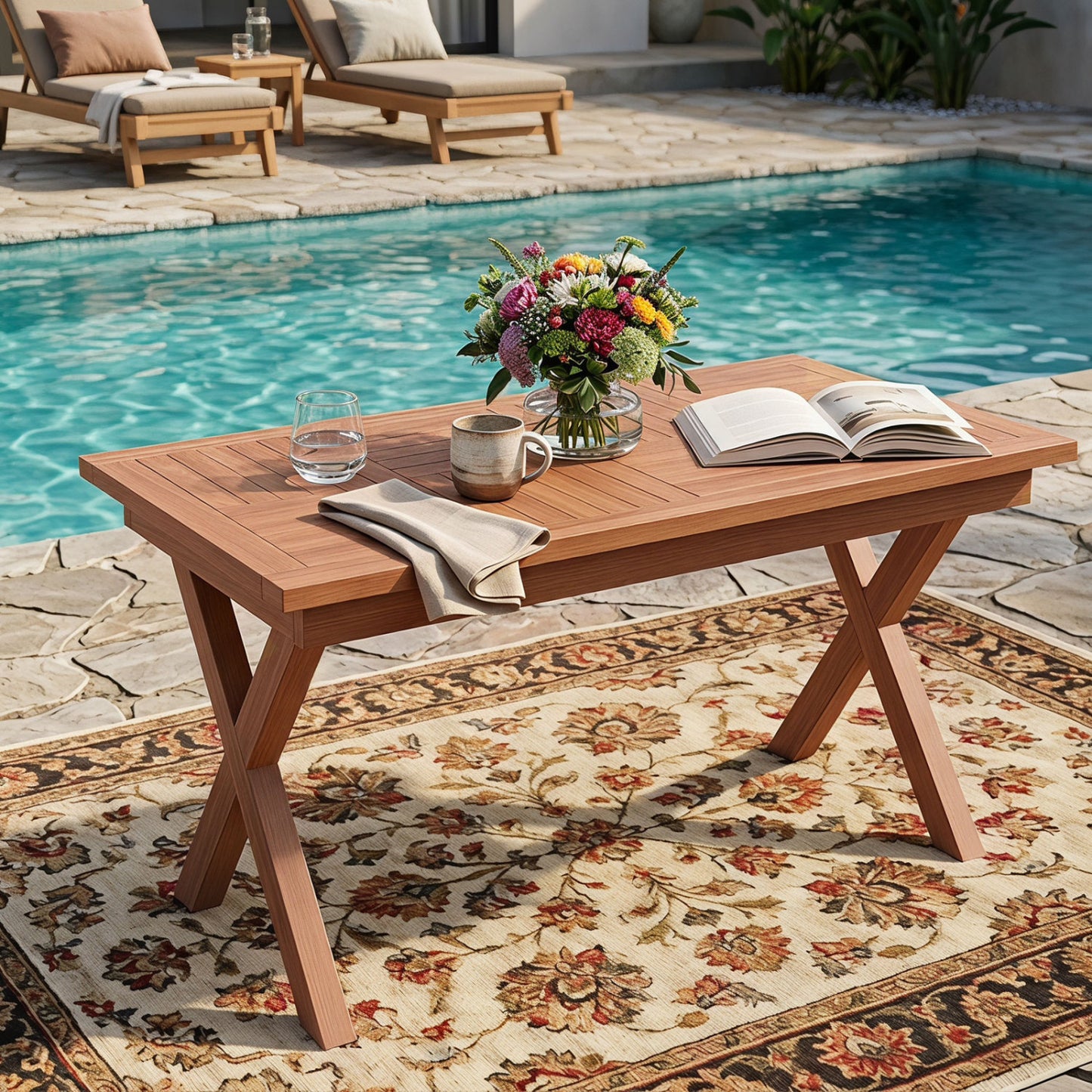 Teak Wood Outdoor Coffee Table 31.5" with Slatted Top