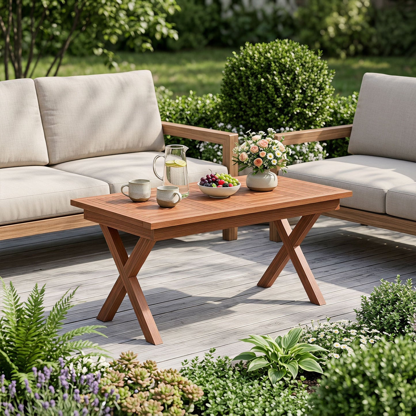 Teak Wood Outdoor Coffee Table 31.5" with Slatted Top