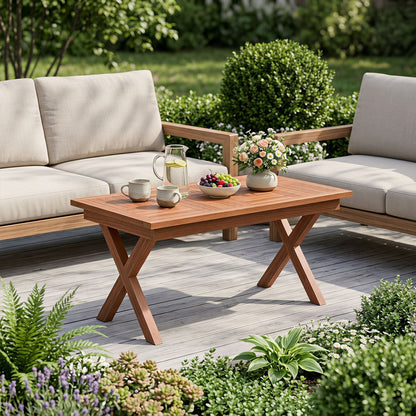 Teak Wood Outdoor Coffee Table 31.5" with Slatted Top