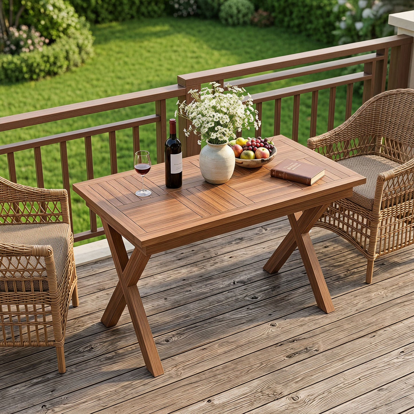 Teak Wood Outdoor Coffee Table 31.5" with Slatted Top