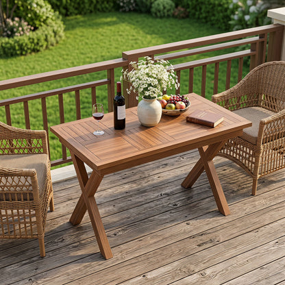 Teak Wood Outdoor Coffee Table 31.5" with Slatted Top
