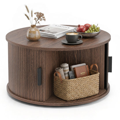 Round Coffee Table with Sliding Tambour Door Storage