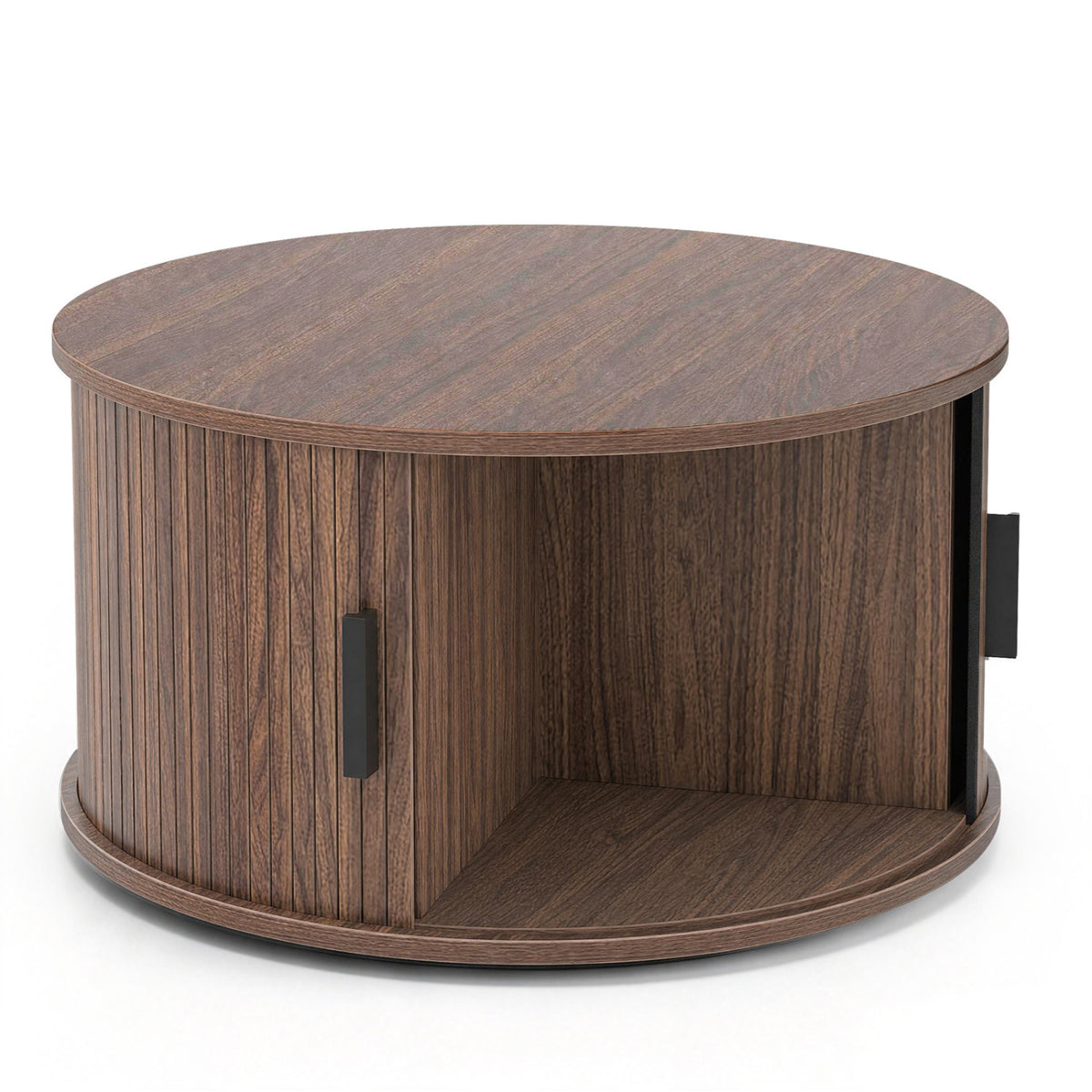 Round Coffee Table with Sliding Tambour Door Storage