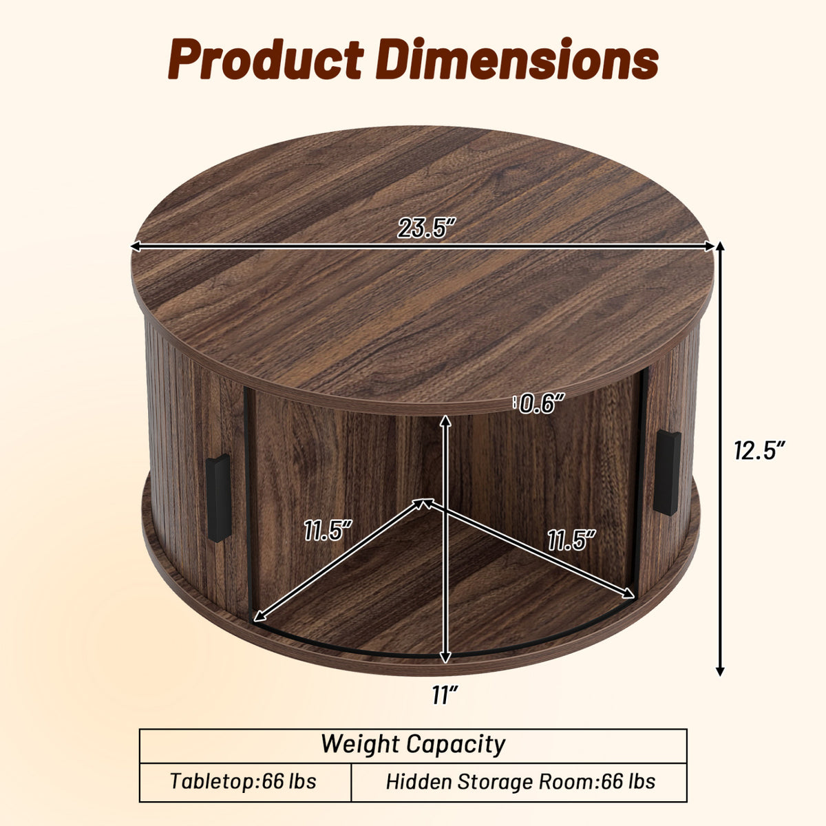 Round Coffee Table with Sliding Tambour Door Storage