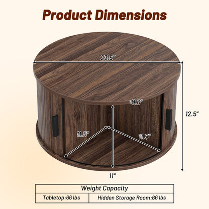Round Coffee Table with Sliding Tambour Door Storage