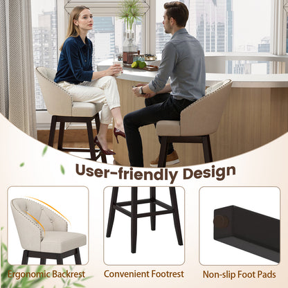 31 Inch Bar Stools Set of 4 Padded Bar Height Chairs with Rubber Wood Frame Swivel Seat-Beige