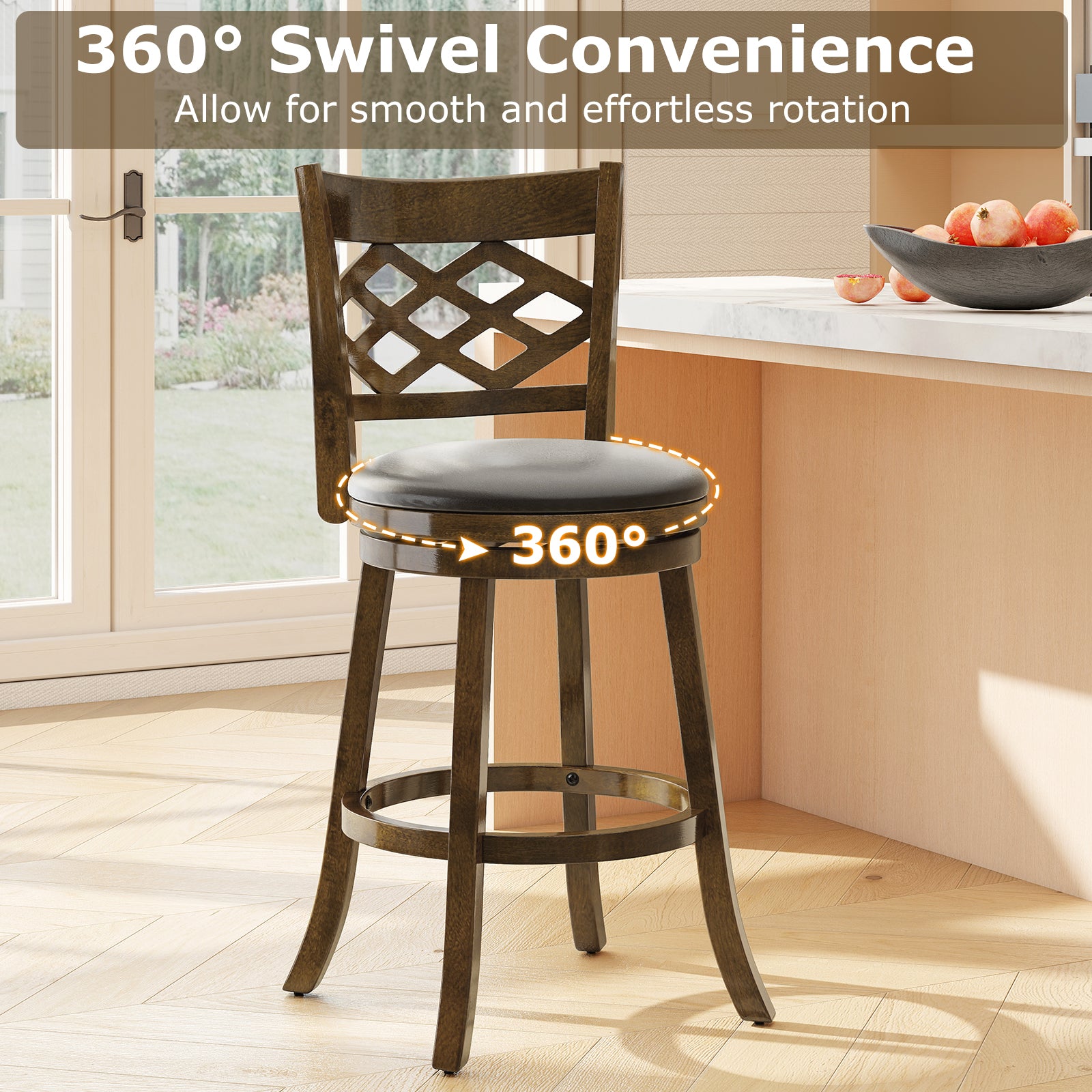 31 Inch Counter Height Bar Stools Set of 2 with Rubber Wood Frame-31 Inch