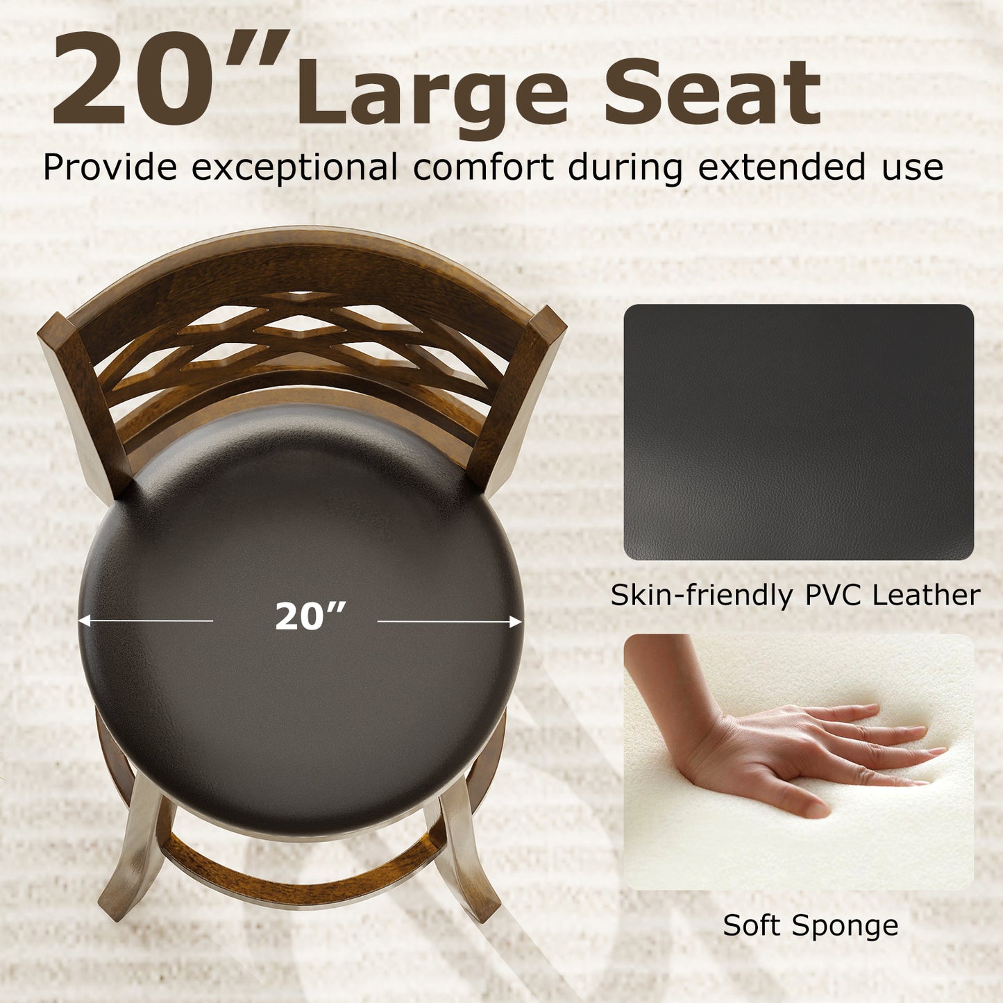 31 Inch Counter Height Bar Stools Set of 2 with Rubber Wood Frame-31 Inch
