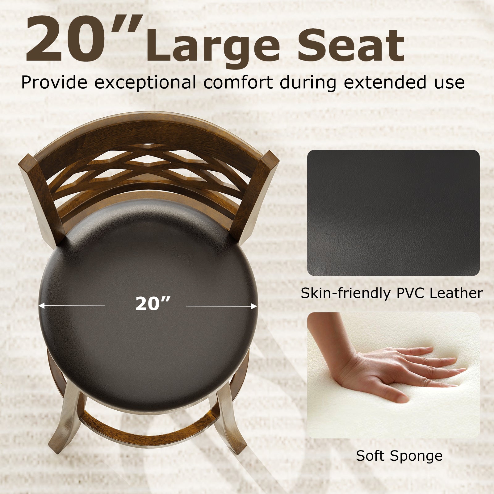 31 Inch Counter Height Bar Stools Set of 2 with Rubber Wood Frame-31 Inch