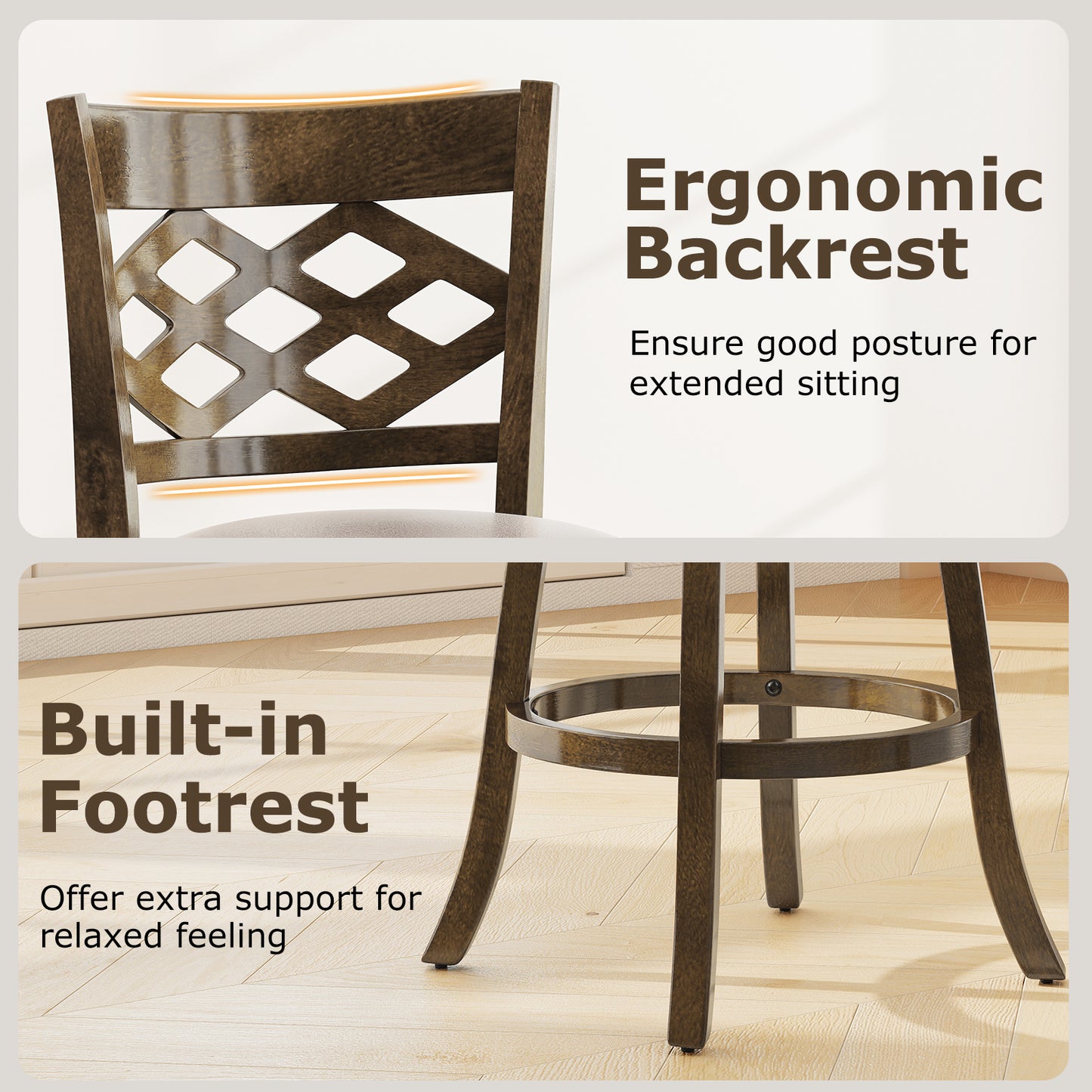 31 Inch Counter Height Bar Stools Set of 2 with Rubber Wood Frame-31 Inch