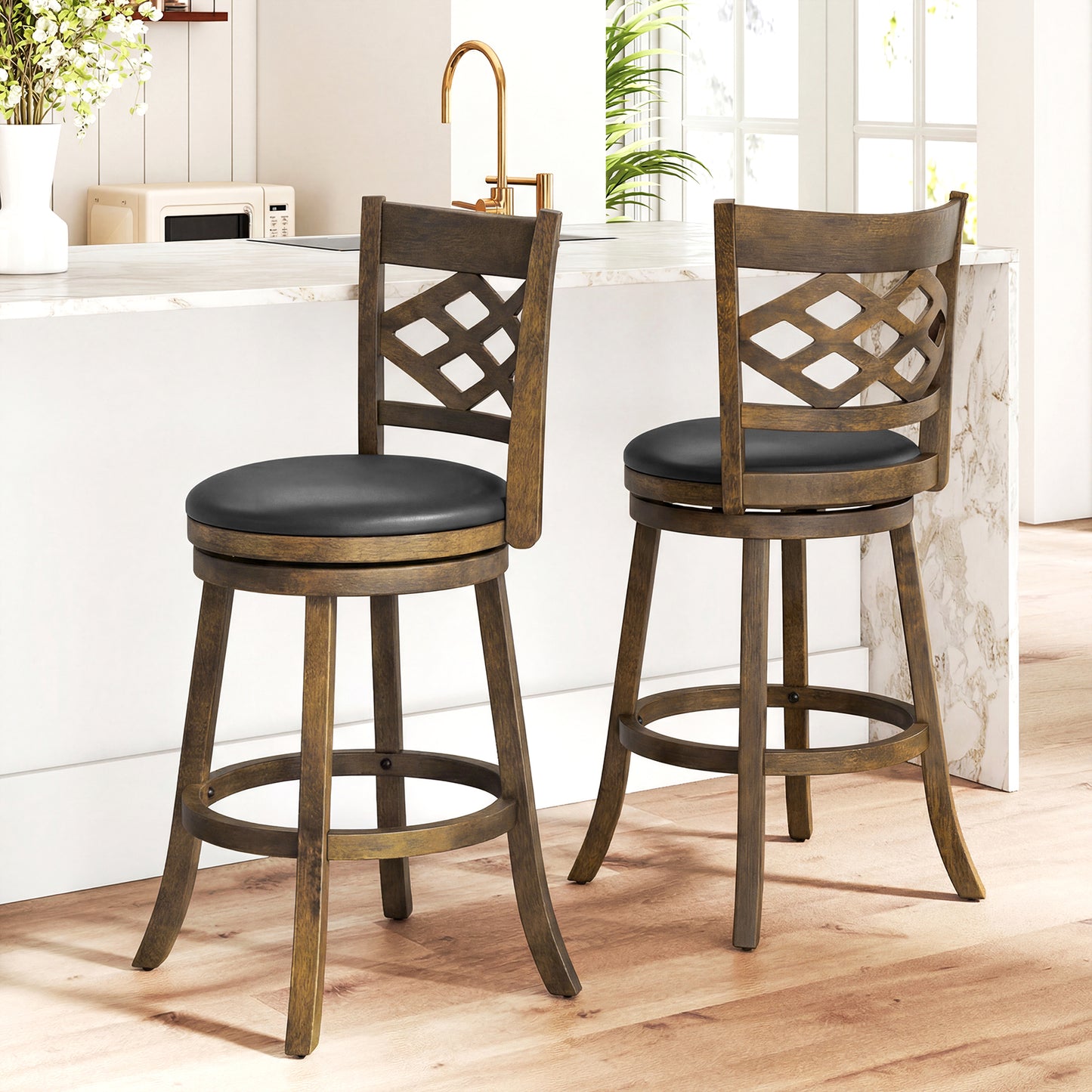 31 Inch Counter Height Bar Stools Set of 2 with Rubber Wood Frame-31 Inch