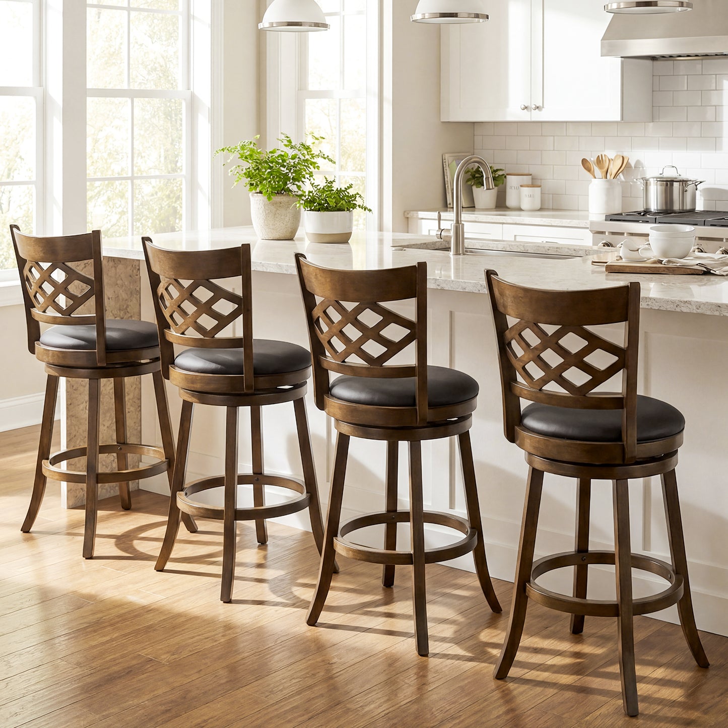 31 Inch Counter Height Bar Stools Set of 2 with Rubber Wood Frame-31 Inch