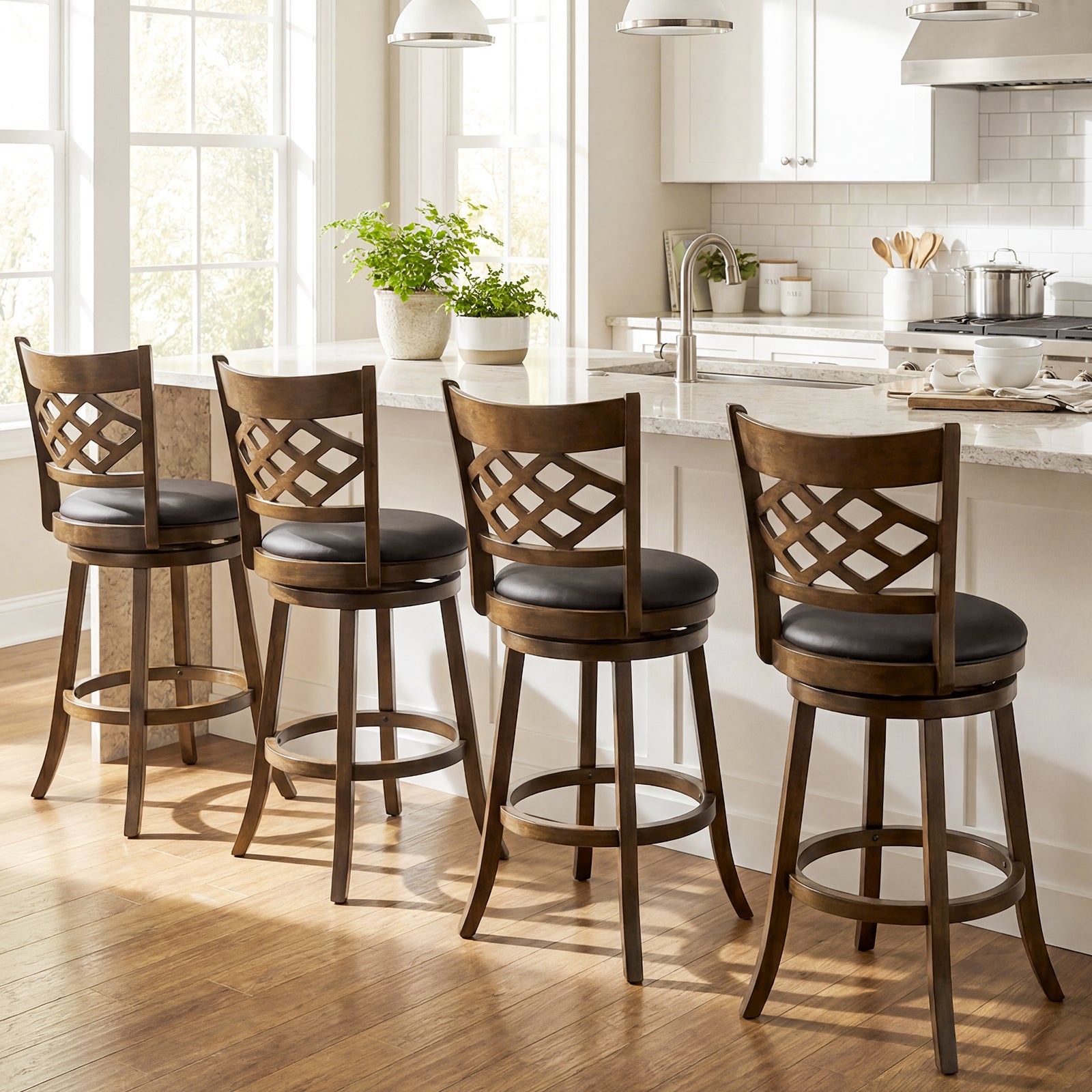31 Inch Counter Height Bar Stools Set of 2 with Rubber Wood Frame-31 Inch