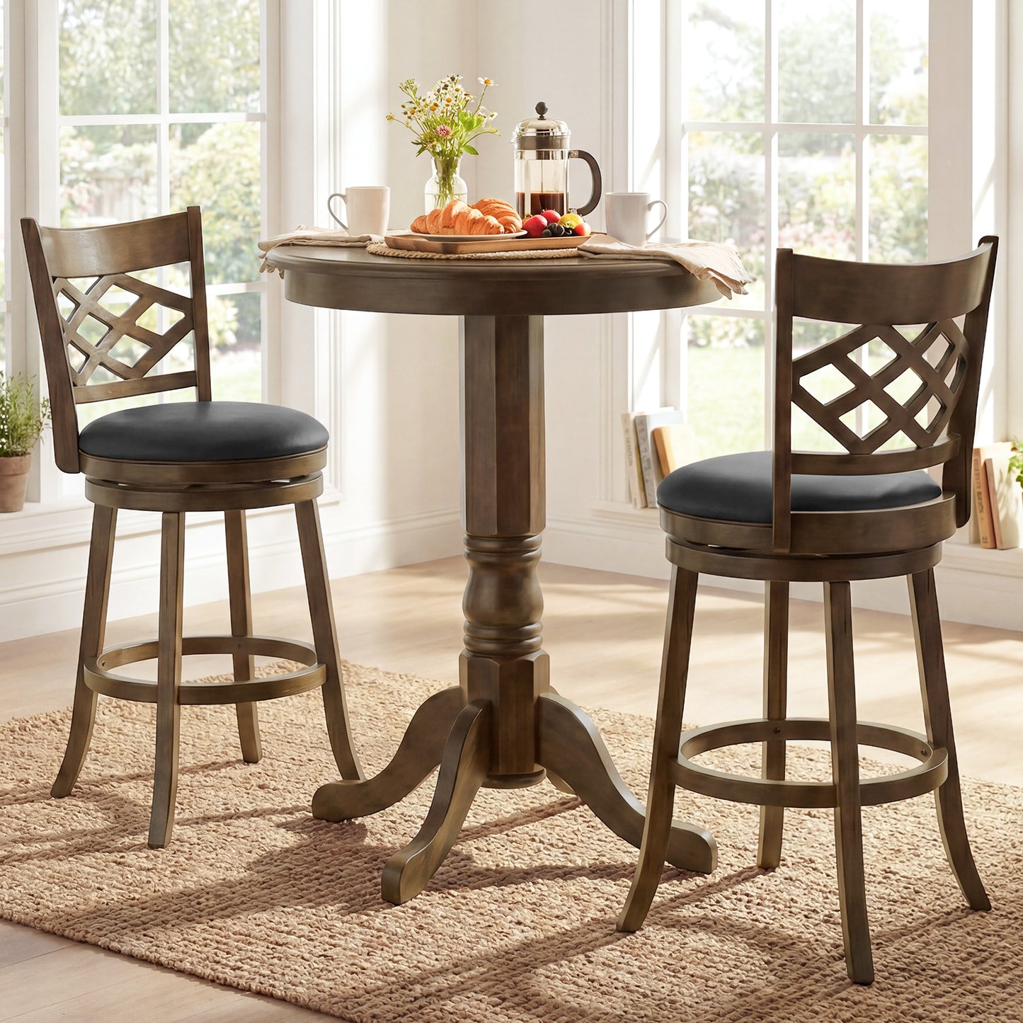31 Inch Counter Height Bar Stools Set of 2 with Rubber Wood Frame-31 Inch