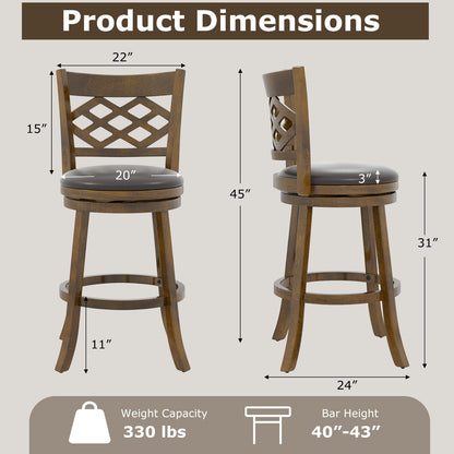 31 Inch Counter Height Bar Stools Set of 2 with Rubber Wood Frame-31 Inch