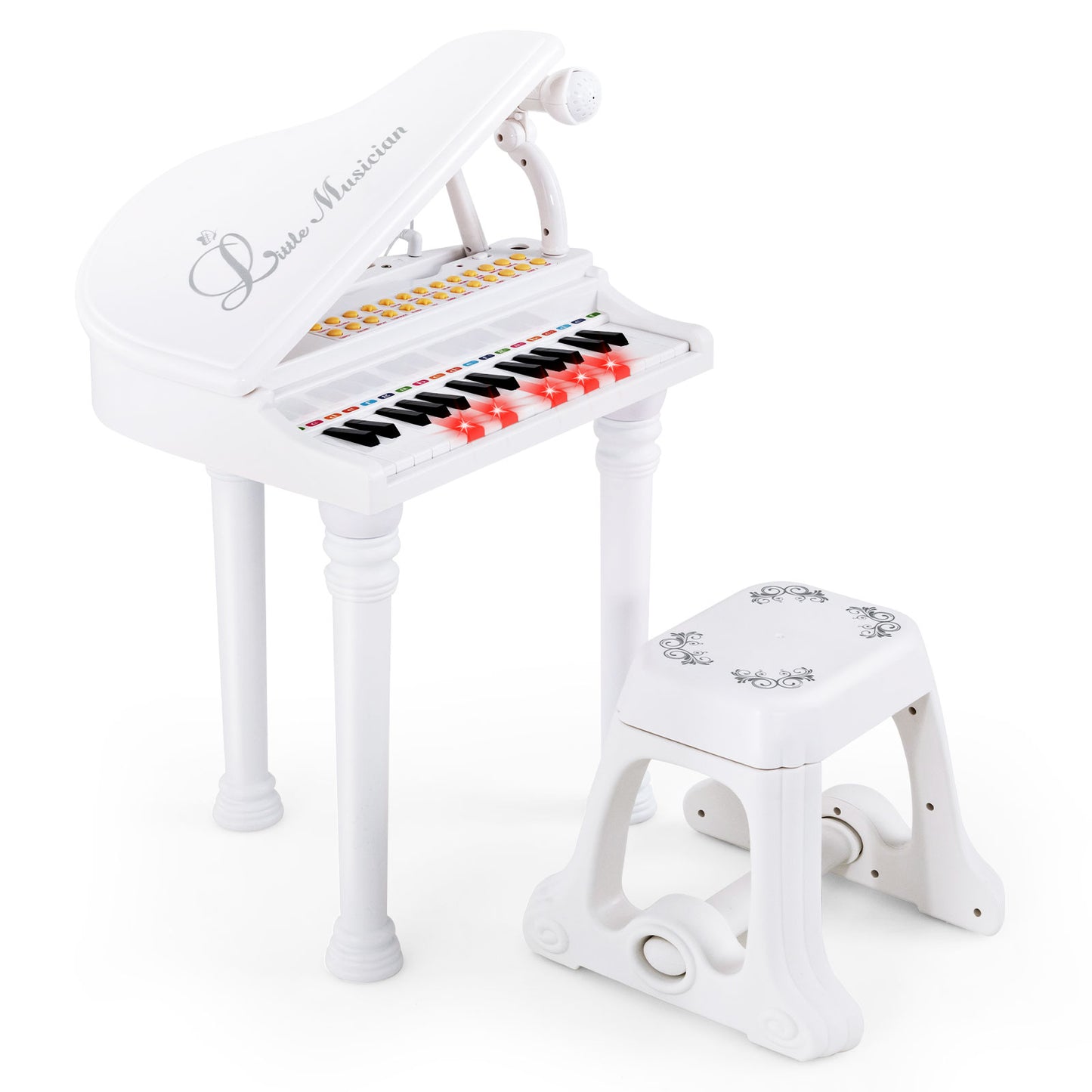 31 Keys Kids Piano Keyboard with Stool and Piano Lid-White - White