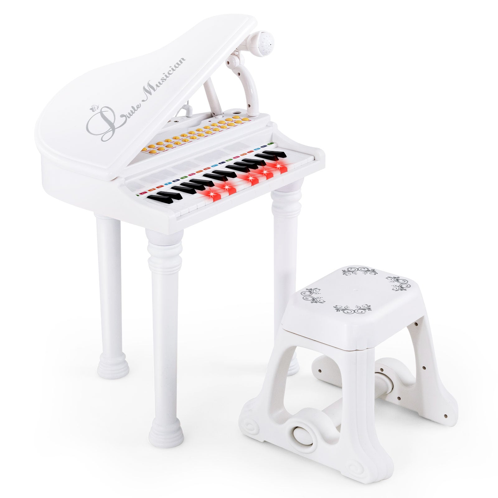 31 Keys Kids Piano Keyboard with Stool and Piano Lid-White - White