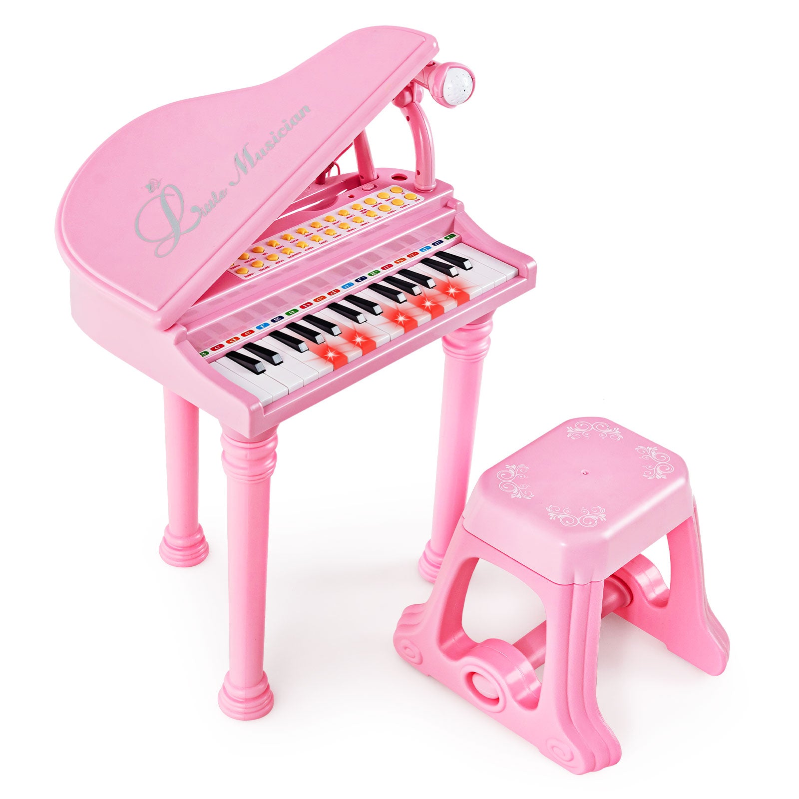 31 Keys Kids Piano Keyboard with Stool and Piano Lid-White - Pink
