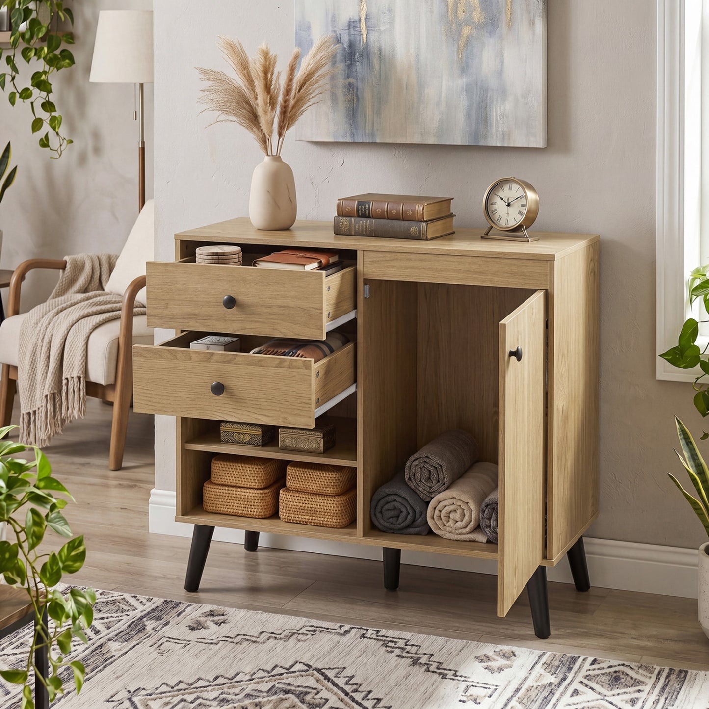 31" Sideboard Cabinet with 2 Drawers and Open Shelves