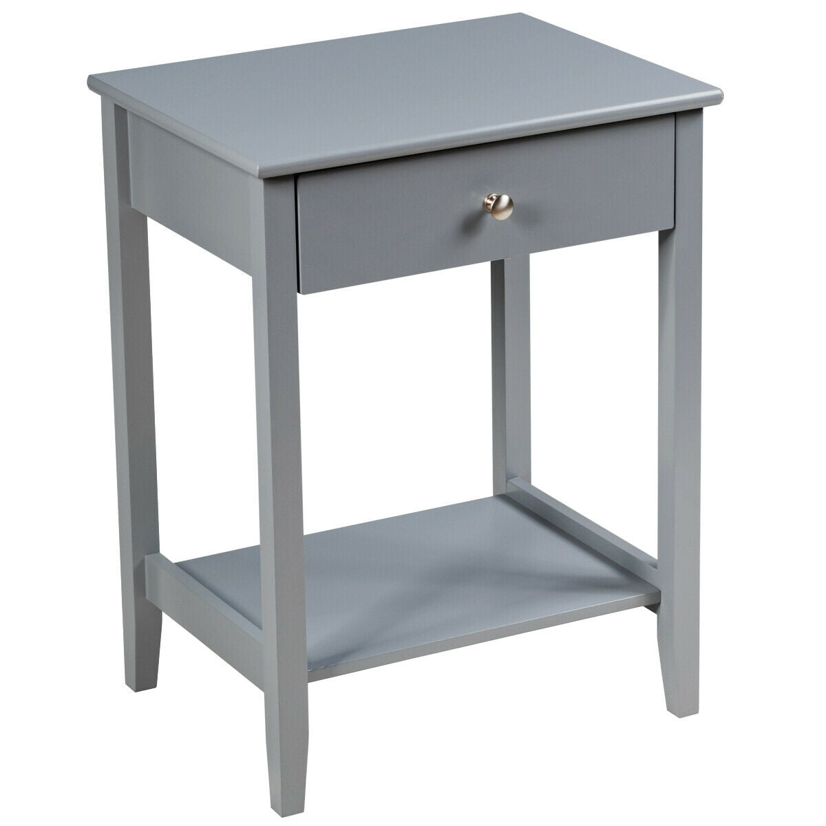 Wooden Nightstand End Table Storage Display -Gray