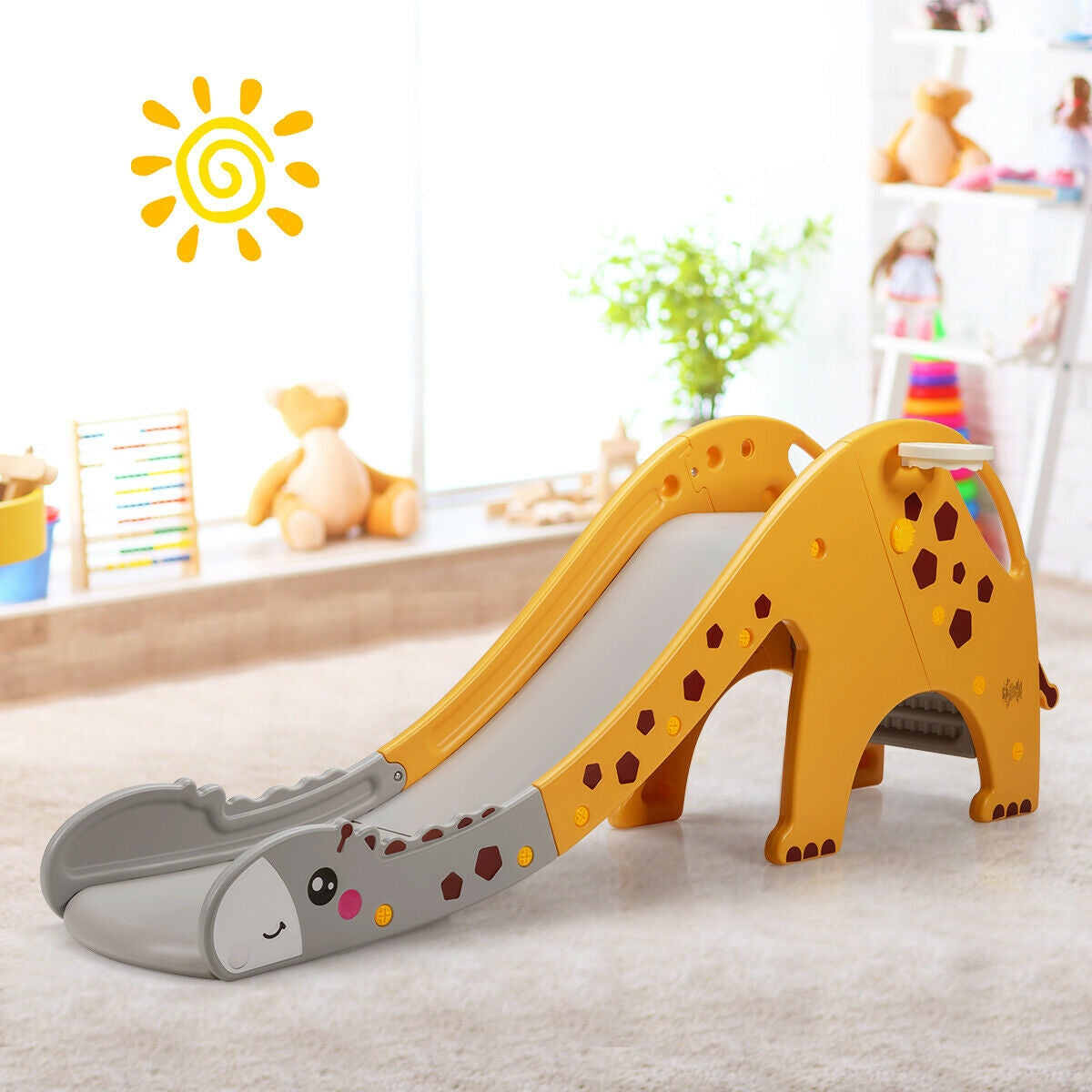 3-in-1 Kids Climber Slide Play Set with Basketball Hoop-Yellow - Yellow
