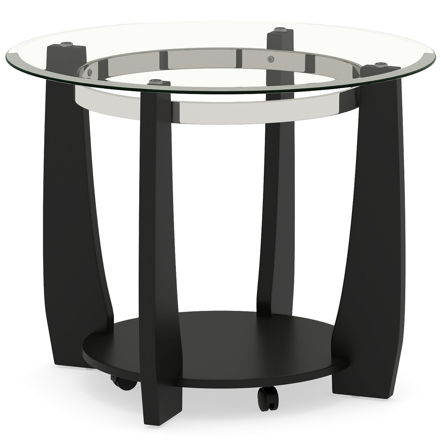 32" 2-Tier Glass Round Coffee Table with Storage Shelf-Black