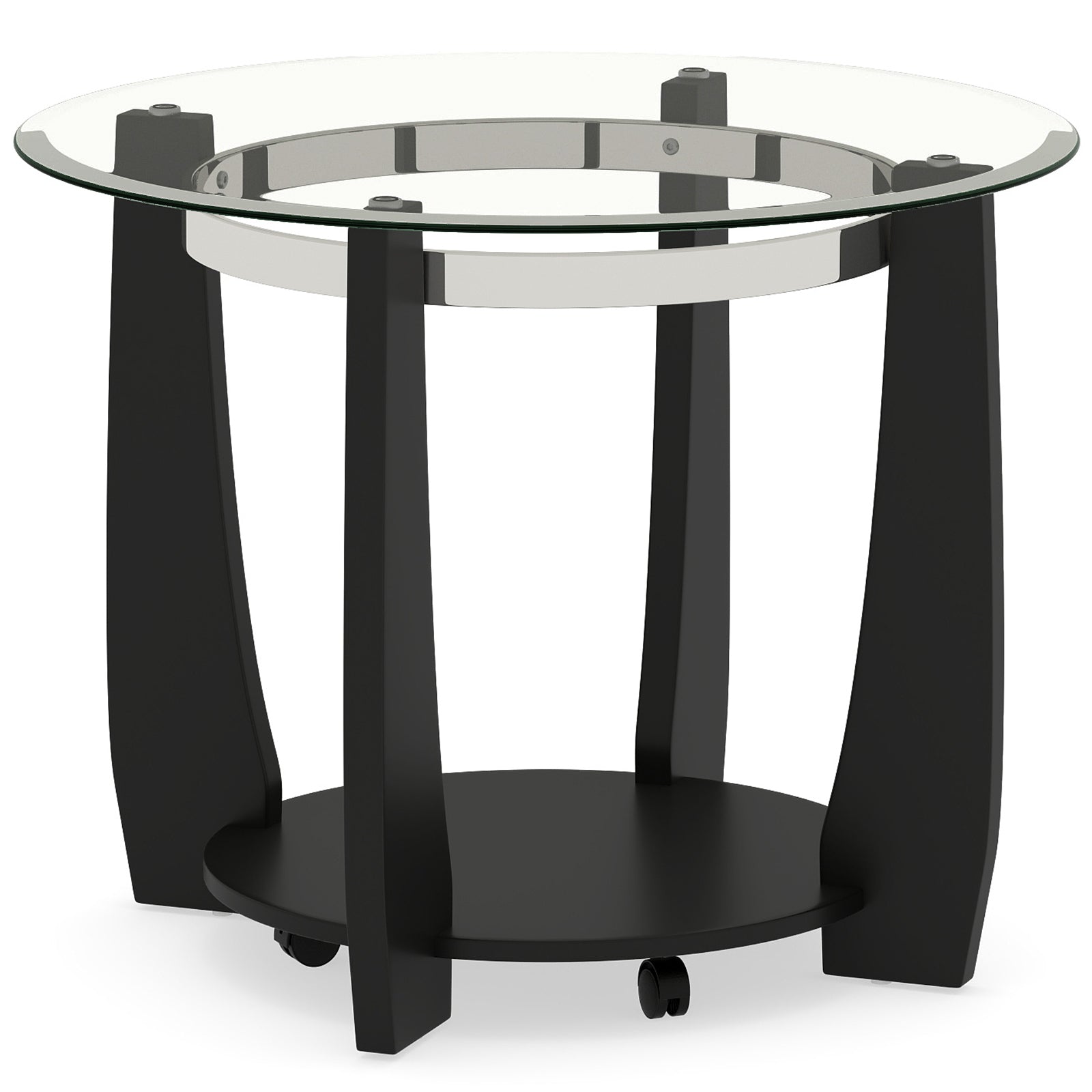 32" 2-Tier Glass Round Coffee Table with Storage Shelf-Black