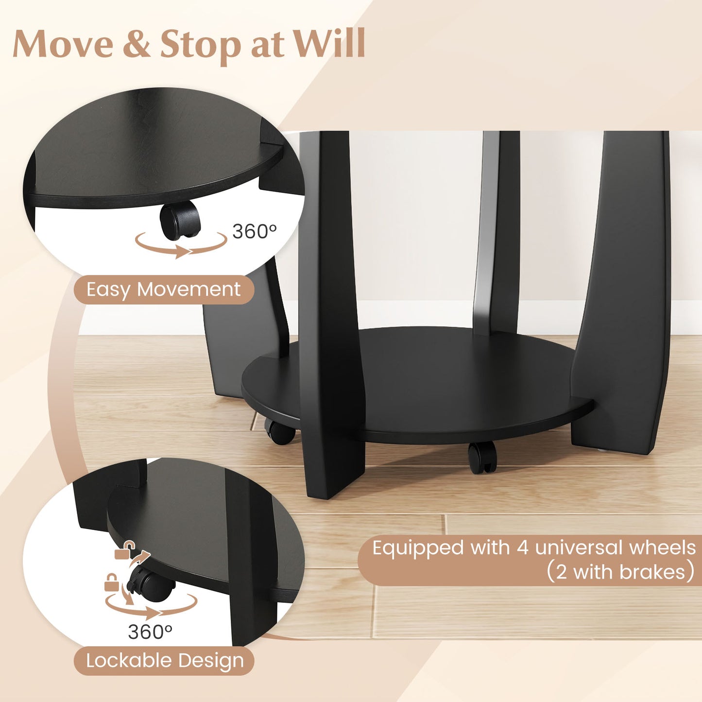 32" 2-Tier Glass Round Coffee Table with Storage Shelf-Black