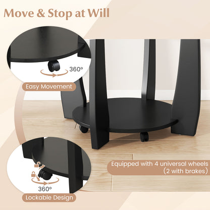 32" 2-Tier Glass Round Coffee Table with Storage Shelf-Black