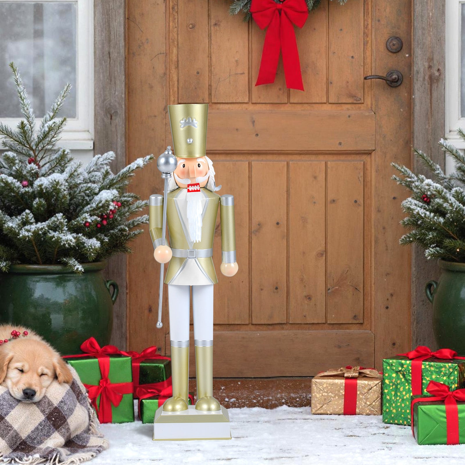 32.5 Inch Christmas Nutcracker with High Hat and Beautiful Scepter-White & Golden